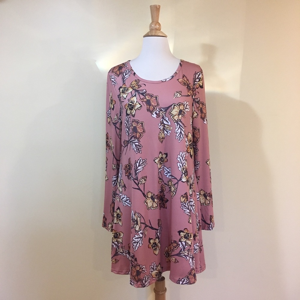 🌸 Rosy Pink Floral A Line Long Sleeve Swing Dress - Picture 3 of 5